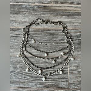 Stella & Dot Silver Multi-Layer Necklace with Pearl Charms